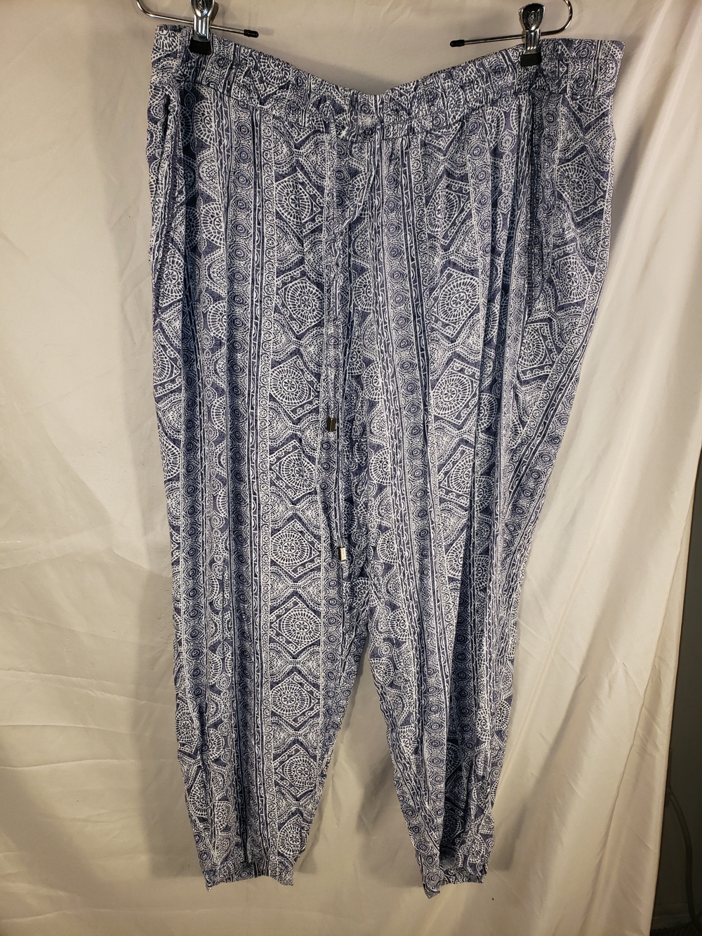 Terra & Sky Blue Printed Boho Drawstring Pants - 1X
